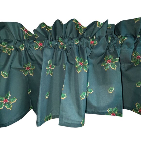 Vintage Sunshine Curtains Holly Berry Leaf Print 58" Valance Window Drape Leaves - Picture 2 of 4